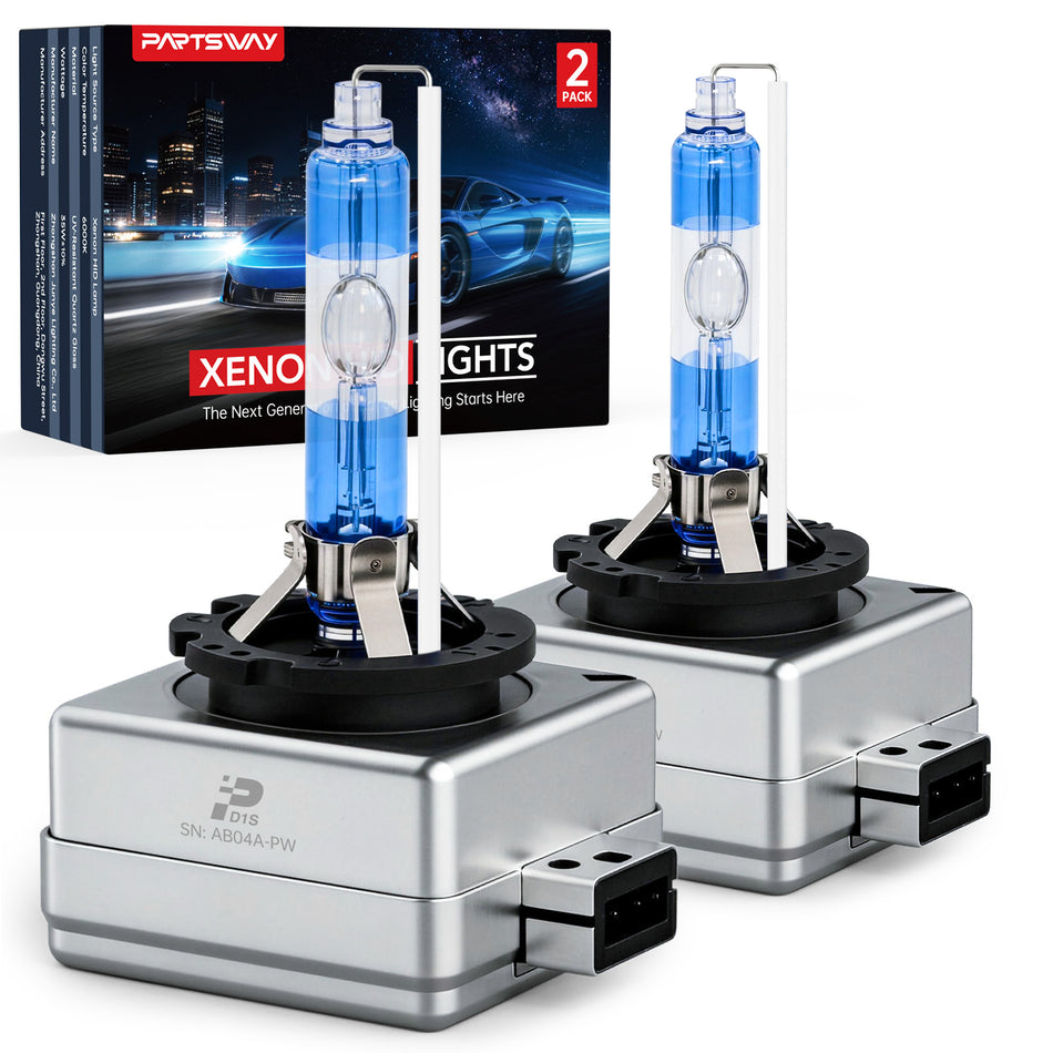 D1S HID Headlight Bulbs, 6000K Daylight White, 45W Xenon OEM Replacement 66144 6145 61402, Anti-aging Blue Coating, Road Legal Ready, Pack of 2