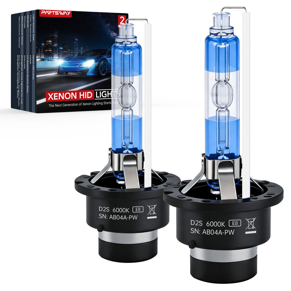 D2S HID Headlight Bulbs, 6000K Daylight White, 45W Xenon OEM Replacement 85122 66240, Anti-aging Blue Coating, Road Legal Ready, Pack of 2